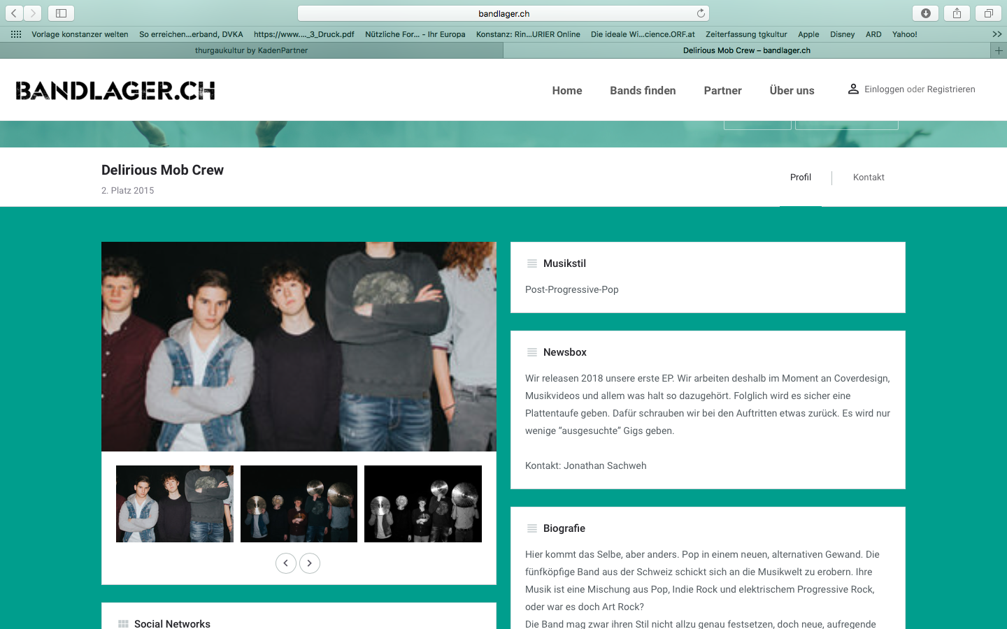 So können sich Bands auf bandlager.ch präsentieren. Als Beispiel dient das Profil der Delirious Mob Crew aus dem Thurgau